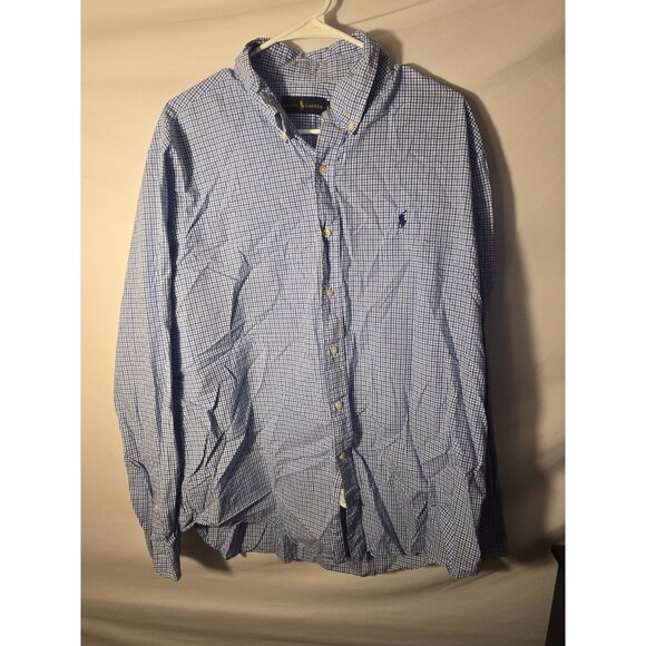 Ralph Lauren Mens Logo Shirt Button Up Dress Casual Size XL Blue Plaid Preppy - Picture 1 of 3